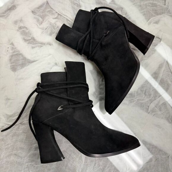 Black Suede Ankle Boot Heels - Picture 1 of 4
